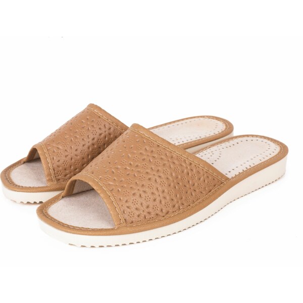 Vlnka Dámske letné kožené papuče bez špice hnedá veľkosti obuvi - 33540513