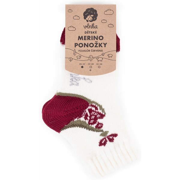 Vlnka Detské ponožky Merino folklór červená 34096881