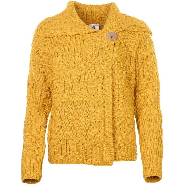 Vlnka Dámsky vlnený sveter Merino na gombík žltá veľkosti oblečenia 65797237