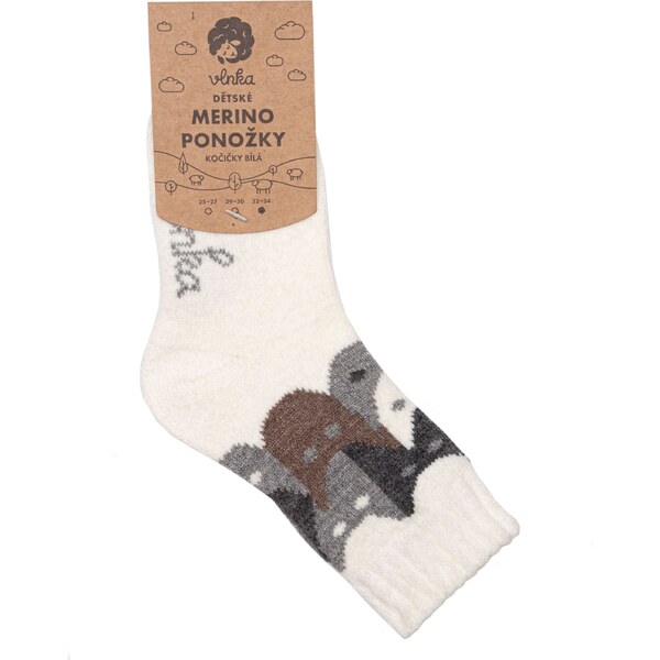Vlnka Detské ponožky Merino mačičky biela 36393166