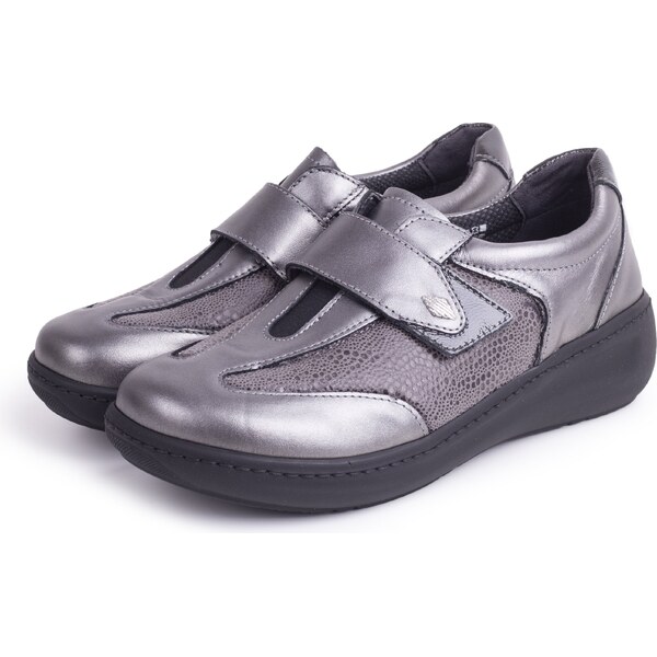 Vlnka Dámske kožené poltopánky na suchý zips Dagmar sivá veľkosti 63395152