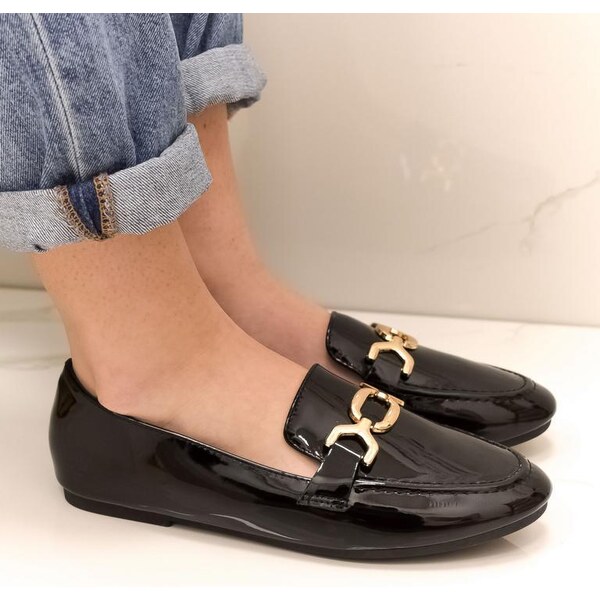 JOHN-C Dámske čierne lakované mokasíny GILLY 37967162