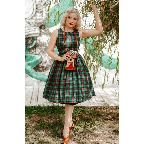 Dolly and Dotty Annie Zelené kárované midi šaty 38038741