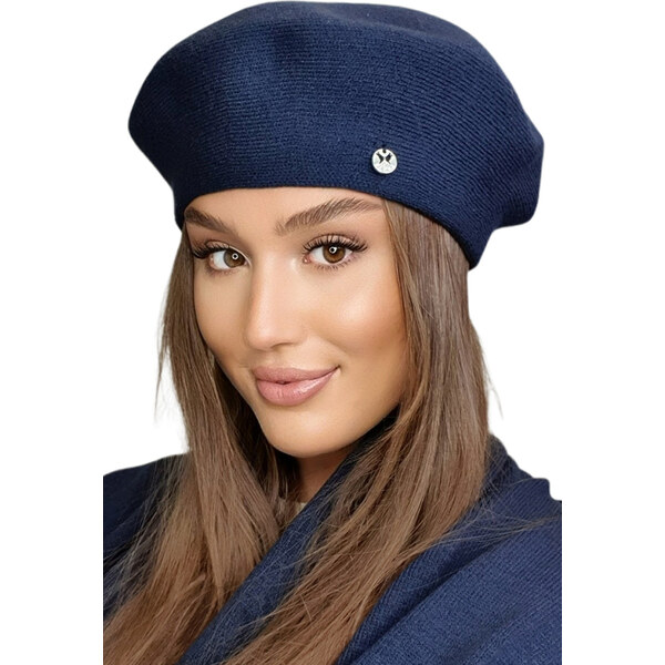 Kamea Tmavomodrá dámska baretka na zimu Afrah, Farba tmavomodrá 38045938