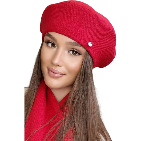 Kamea Červená dámska baretka na zimu Afrah, Farba červená 66321670