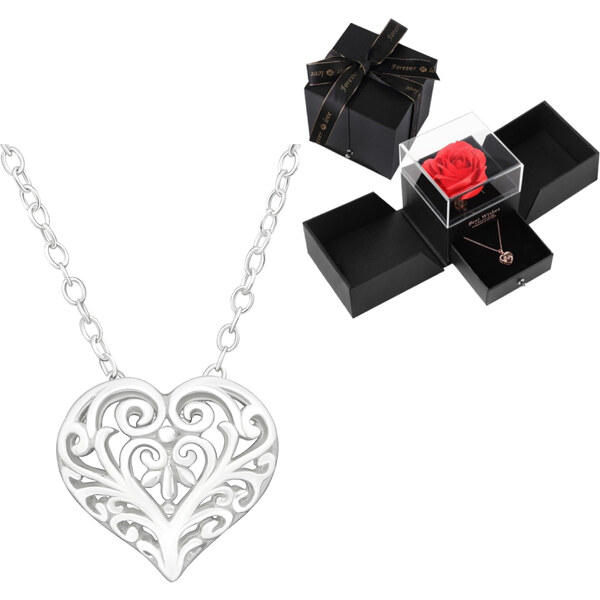Glory Strieborný náhrdelník Srdce s ornamentmi v darčekovej krabičke s 38067705
