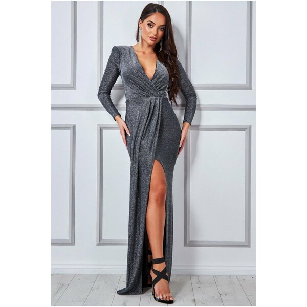 miadresses.sk Strieborné spoločenské šaty s rozparkom 38126578