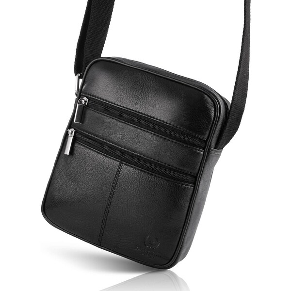 PAOLO PERUZZI Pánska kožená taška cez rameno | čierna T-74-BL 38133585