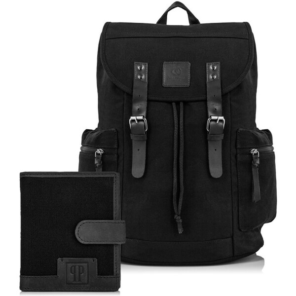 Paolo Peruzzi Pánsky set batoh a peňaženka T-04 VINTAGE | čierna ZUP 39346966