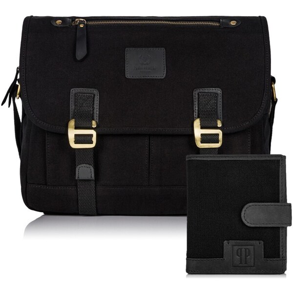 PAOLO PERUZZI Pánsky set taška cez rameno + peňaženka ZUP-19-BL | 39346969