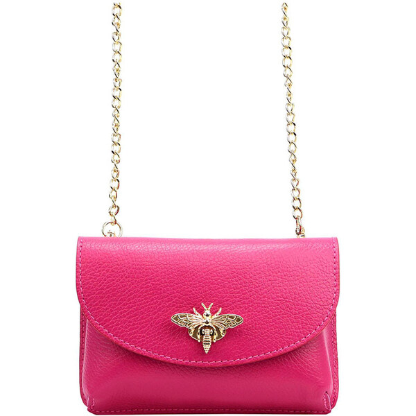 Gregorio Mini ružová kožená kabelka na retiazku s brošňou 39364163