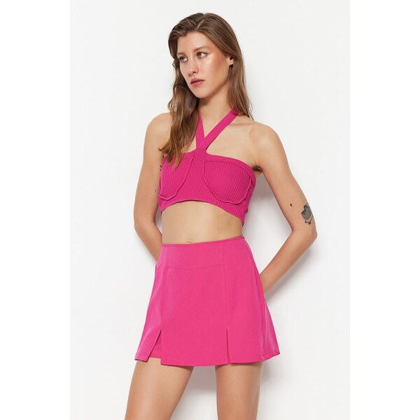 Trendyol Fuchsia Double Slit Super Mini Weave Shorts Skirt 50504993