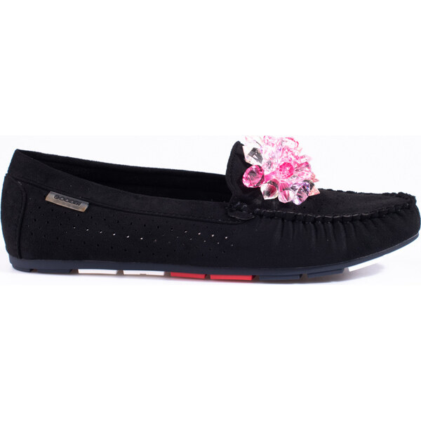SHELOVET Dámske čierne dierované mokasíny s kryštálikmi Shelvt GD 66147117