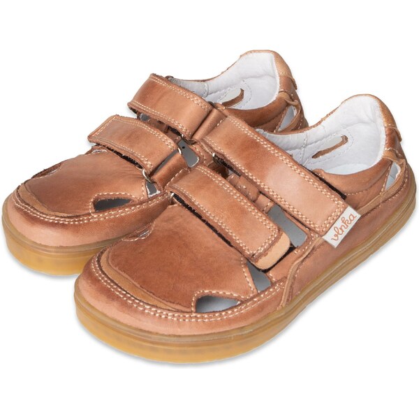 Vlnka Detské barefootové kožené tenisky na suchý zips Oli hnedá 65798884