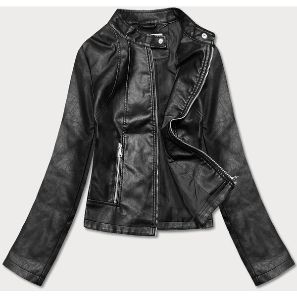 J.STYLE Klasická čierna bunda ramoneska so stojačikom (11Z8033) 39490249