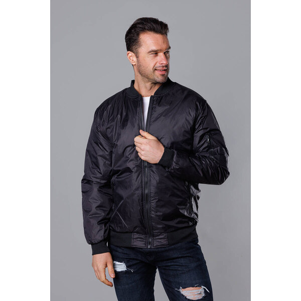 J.STYLE Čierna pánska bunda typu bomber s prešívanou podšívkou (AK95-1 41244718