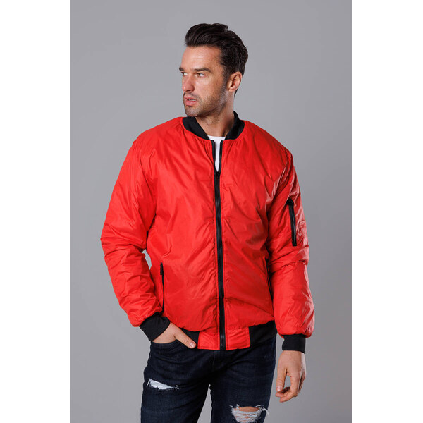 J.STYLE Červená pánska bunda typu bomber s prešívanou podšívkou (AK95 41244721