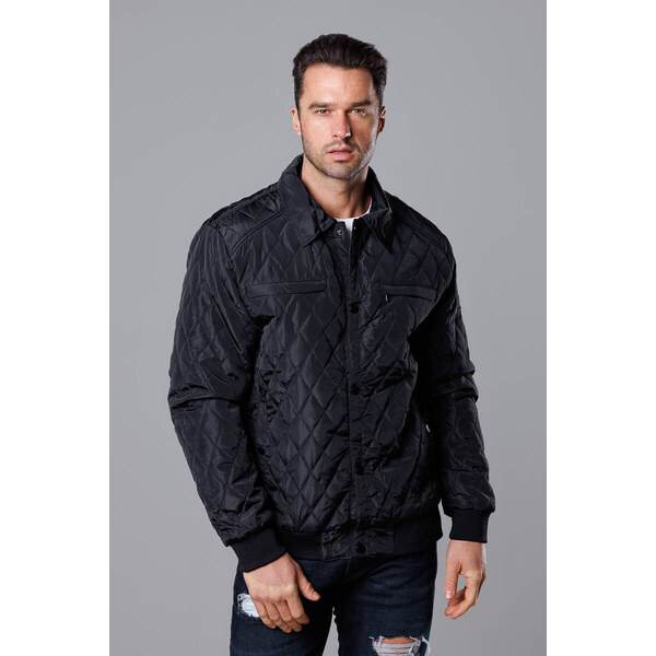 J.STYLE Čierna pánska prešívaná bunda s golierom (58M13080-392) 41244706