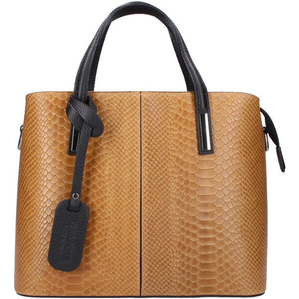 BORSE IN PELLE Kožená koňakovo hnedá dámska kabelka do ruky v kroko 39598552