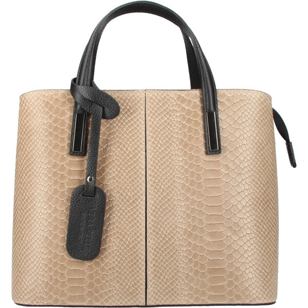 BORSE IN PELLE Kožená taupe hnedá dámska kabelka do ruky v kroko 39598556