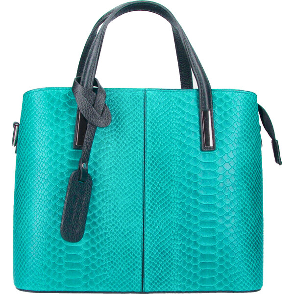 BORSE IN PELLE Kožená tyrkysovo modrá dámska kabelka do ruky v kroko 39598557