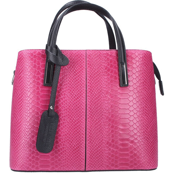 BORSE IN PELLE Kožená fuchsiovo ružová dámska kabelka do ruky v kroko 39598558