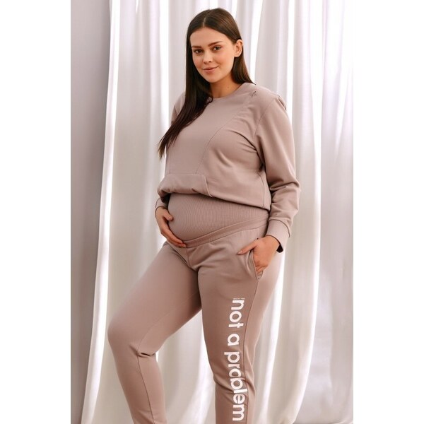 DOCTOR NAP BÉŽOVÉ TEPLÁKY PRE TEHOTNÉ S NÁPISOM NAP 39627216