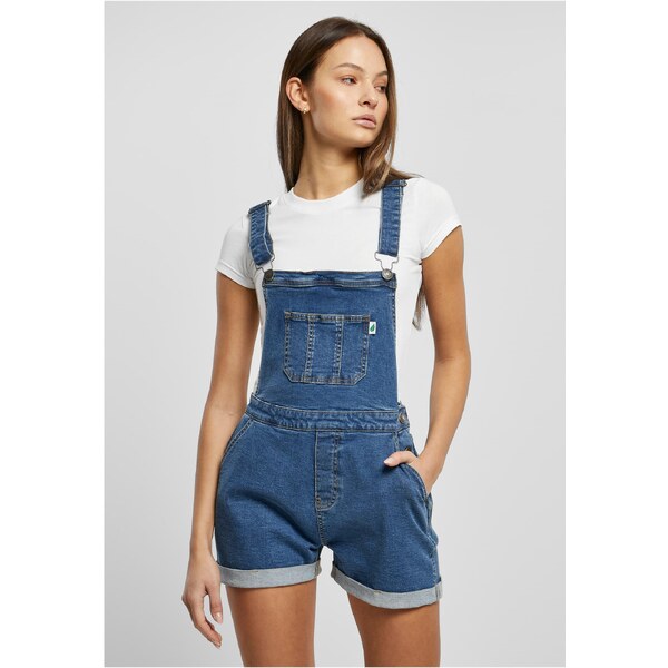 Urban Classics Womens Organic Dungaree Shorts Clear Blue Washed 50678422