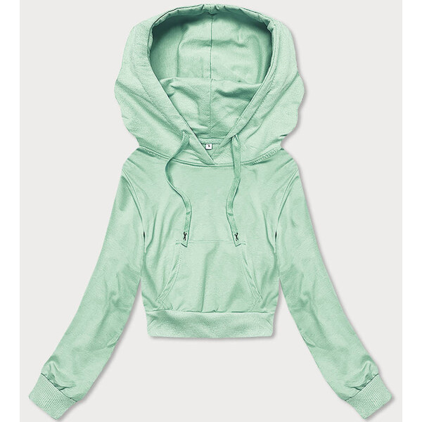 J.STYLE Krátka tepláková mikina v pistáciovej farbe s kapucňou (8B939 41247278