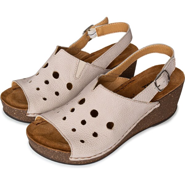 Vlnka Dámske kožené sandále na kline Valéria béžová veľkosti obuvi - 65046367