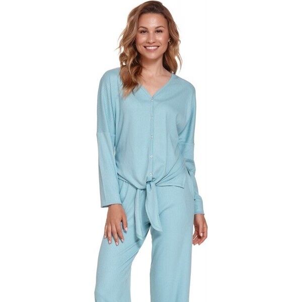 DOCTOR NAP Svetlomodrá rebrovaná blúzka na patentky a na zaväzovanie 44453528