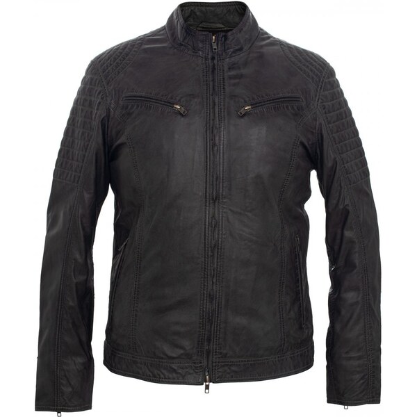 MAX Pánska kožená bunda 8066 sivá - oliva 40980712