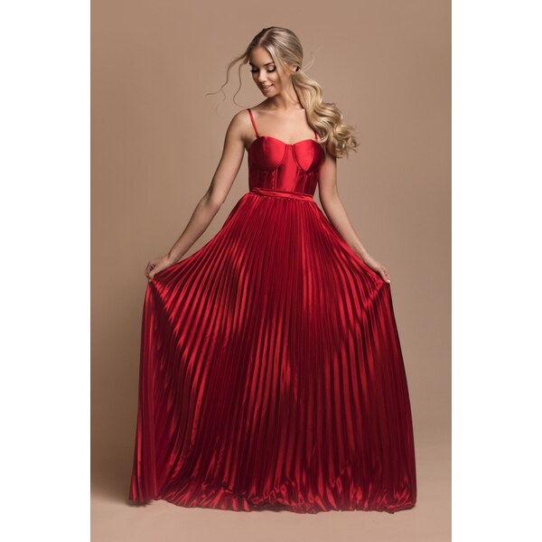 miadresses.sk Červené spoločenské šaty s plisovanou sukňou 41127155