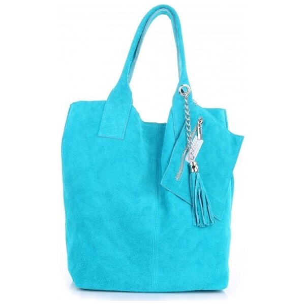 Kožené kabelka shopper bag Genuine Leather tyrkysová 801 64296083