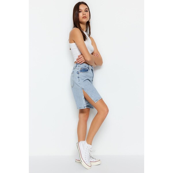 Trendyol Light Blue Slit High Waist Denim Shorts 50547996