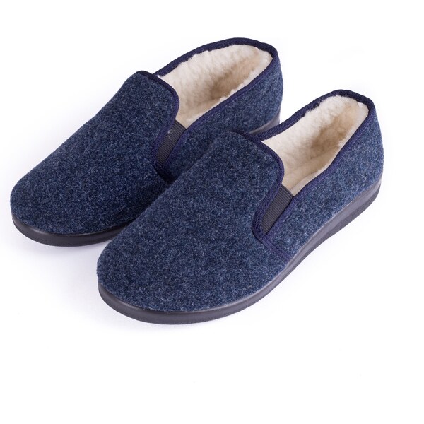 Vlnka Pánske protišmykové papuče s ovčou vlnou modrá veľkosti obuvi - 66793072