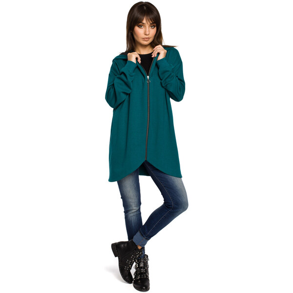 Dámska dlhšia mikina B054 fľaškovo zelená - BeWear 42005282