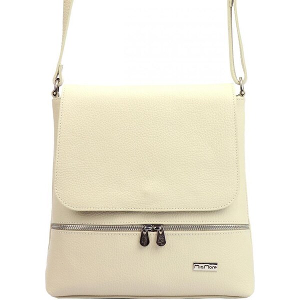 MiaMore Kožená dámska crossbody kabelka krémová 43587594
