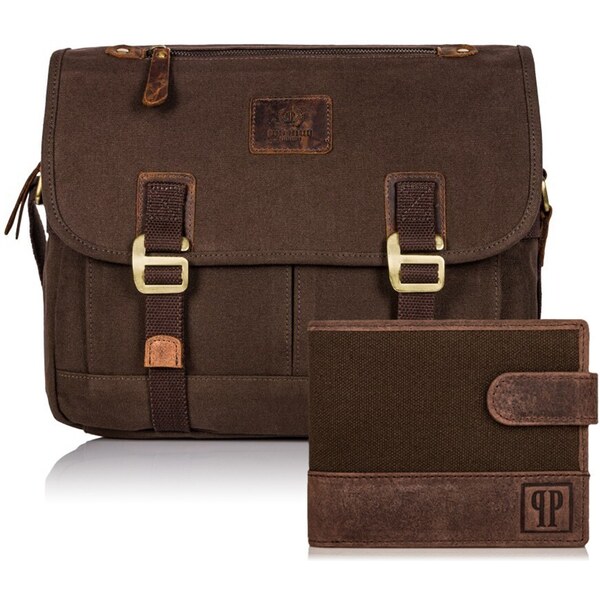 PAOLO PERUZZI Pánska taška + peňaženka ZUP-18-BR | hnedá ZUP-18-BR 42131632