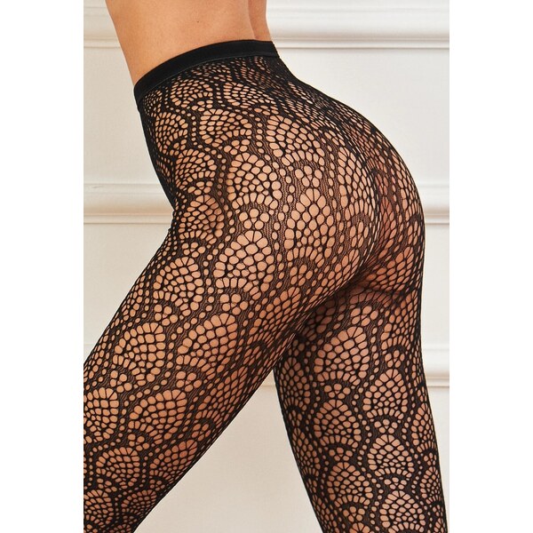 Vzorované čierne čipkové silonky Veneziana Carino 42191147