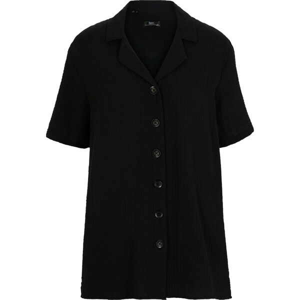 bonprix Košeľová blúza z mušelínu, farba čierna 49696856