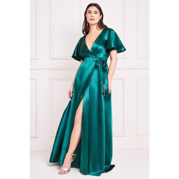 miadresses.sk Smaragdové lesklé zavinovacie šaty 42209480