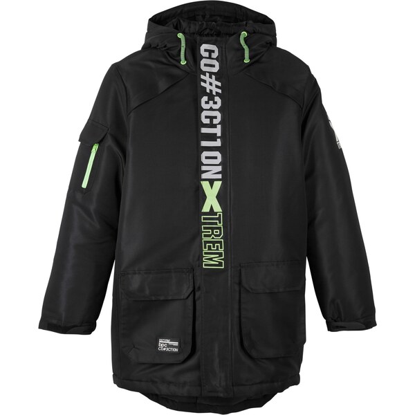 bonprix Zimná bunda so športovými detailmi a kapucňou, farba čierna 44790160