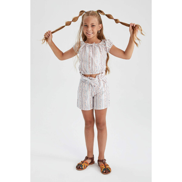 DEFACTO Dievčenské krátke pruhované nohavice s papierovým pásom a 50611272