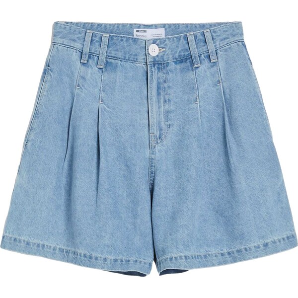 Bershka Plisované rifle modrá denim 42775731