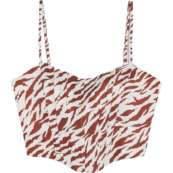 Bershka Top hnedá / biela 42850511