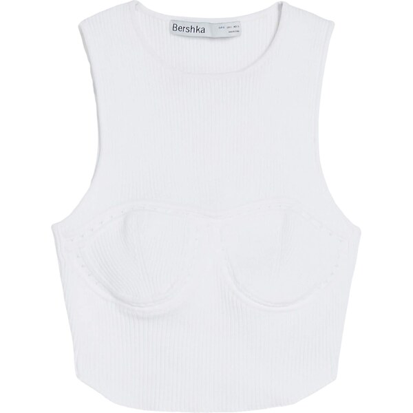 Bershka Vyšívaný top šedobiela 42915169