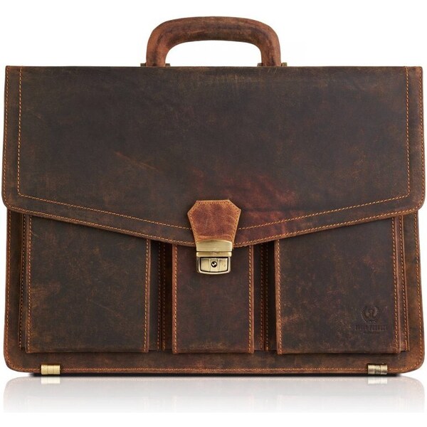 PAOLO PERUZZI Pánska kožená vintage aktovka | hnedá T-80-HBR 42933823