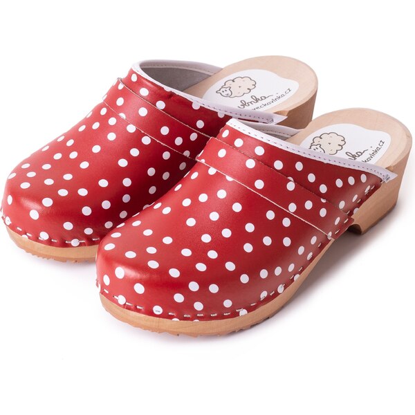 Vlnka Dámske anatomické dreváky bodky červená veľkosti obuvi - dospelí 13593631