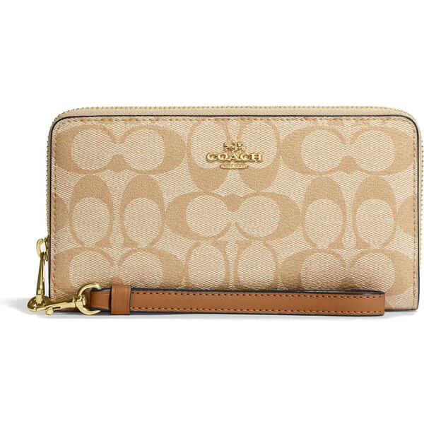 Coach Peněženka Zip Around Signature Canvas Light Khaki Light Saddle 43115224